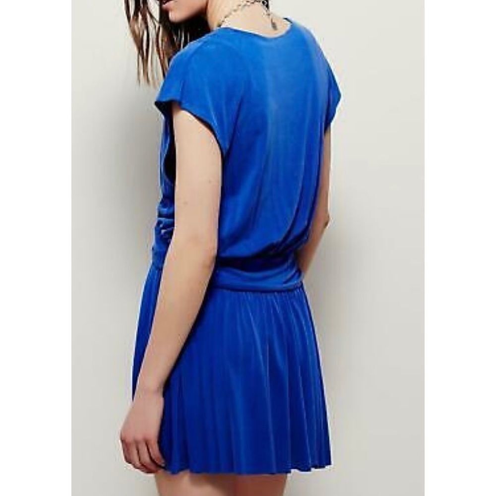 Free People Cupro Criss Cross V Cobalt Mini Dress - Picture 9 of 11
